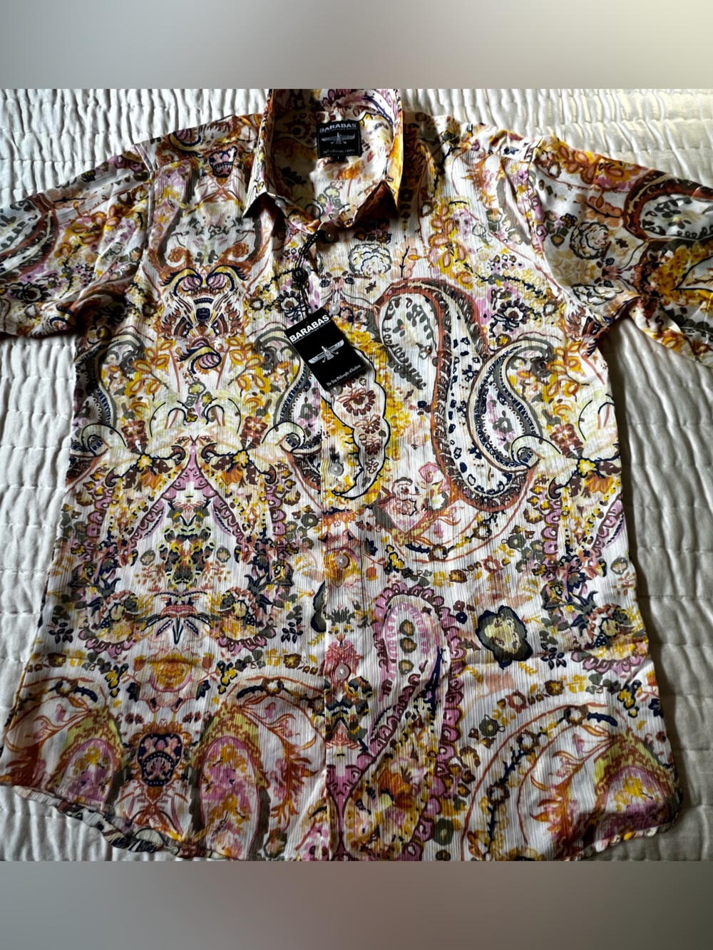 BARABAS BAROQUE PAISLEY BUTTON UP SHORT SLEEVE SHIRT SIZE LARGE SLIM NWT